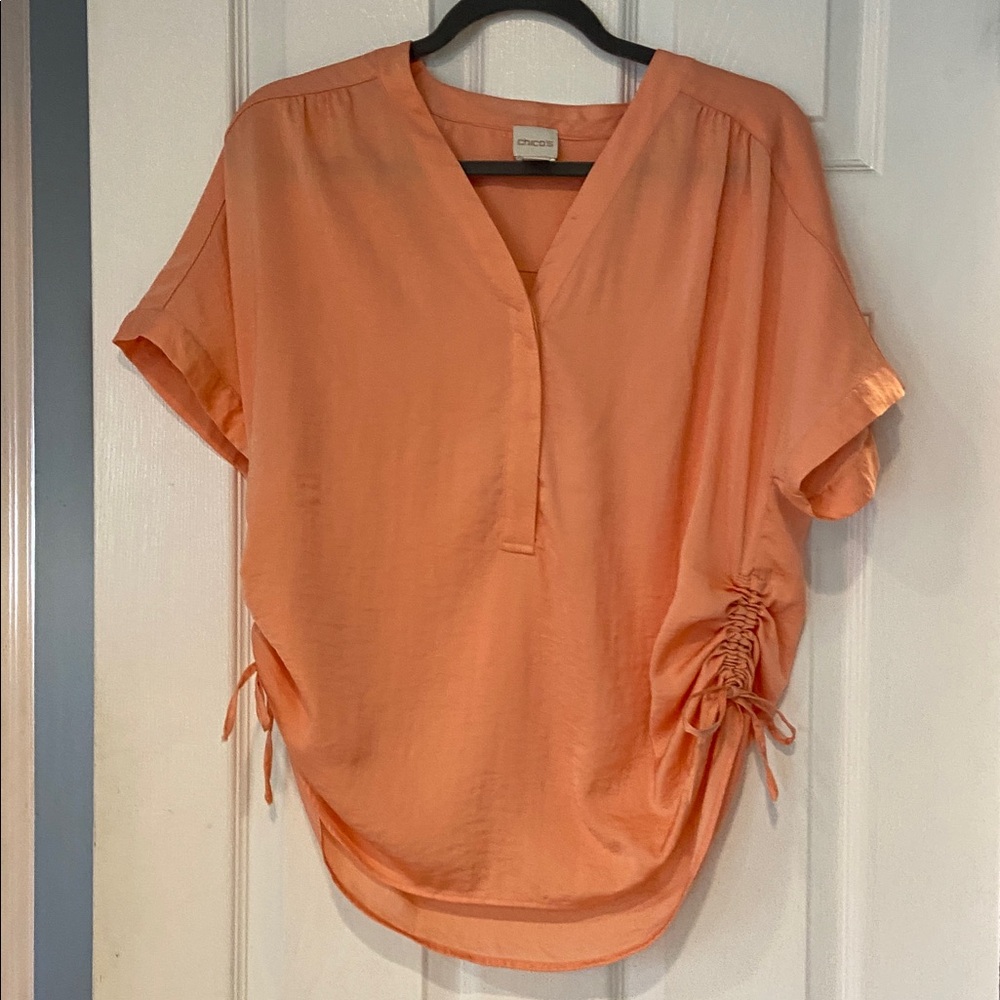 Chico's Vibrant Orange V-Neck Blouse Size 1 NWOT